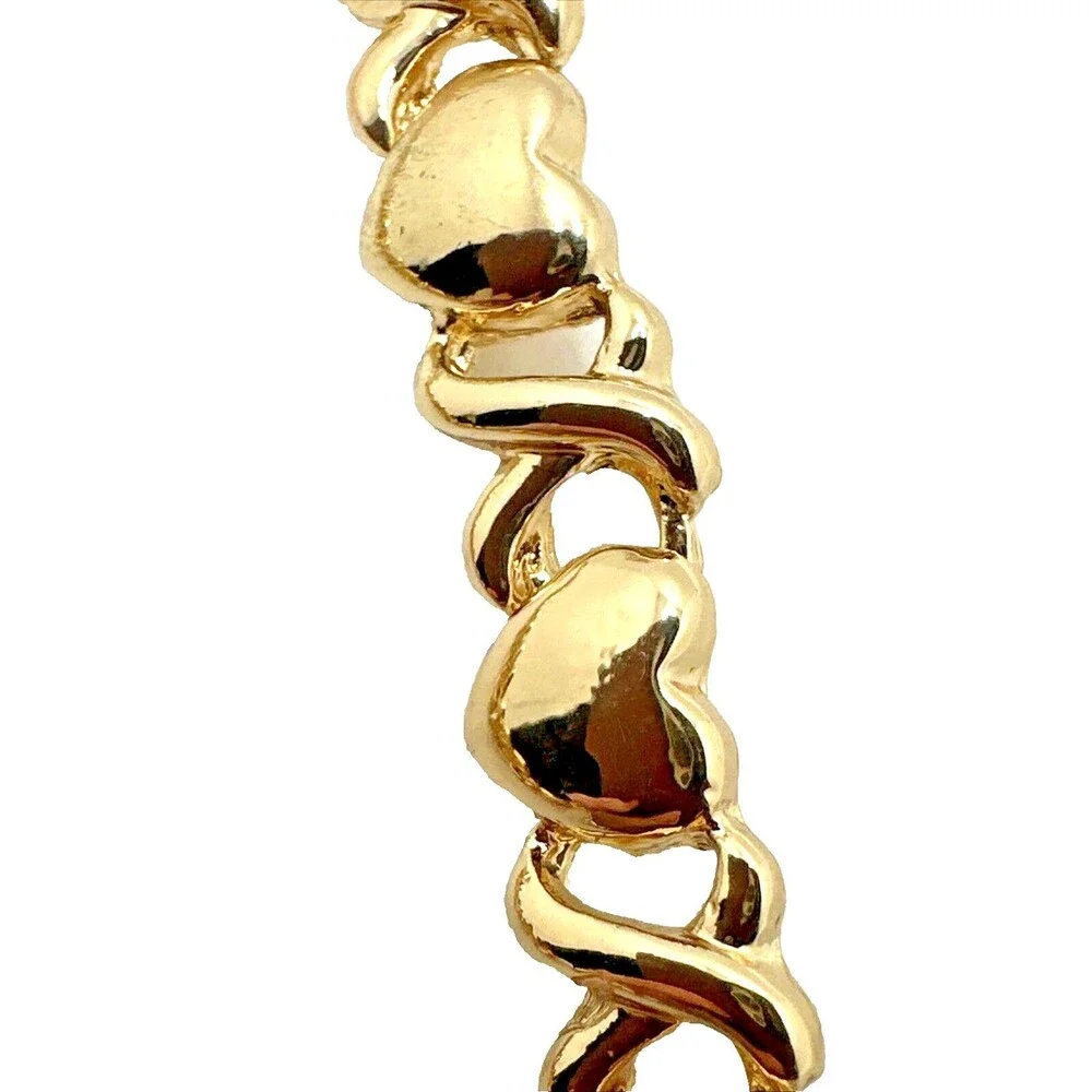 Gold Tone Rhinestone Heart Necklace Bracelet Set I Love You Pave Statement